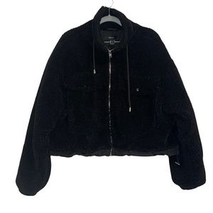 Women’s Forever21 Black Cropped Teddy Jacket